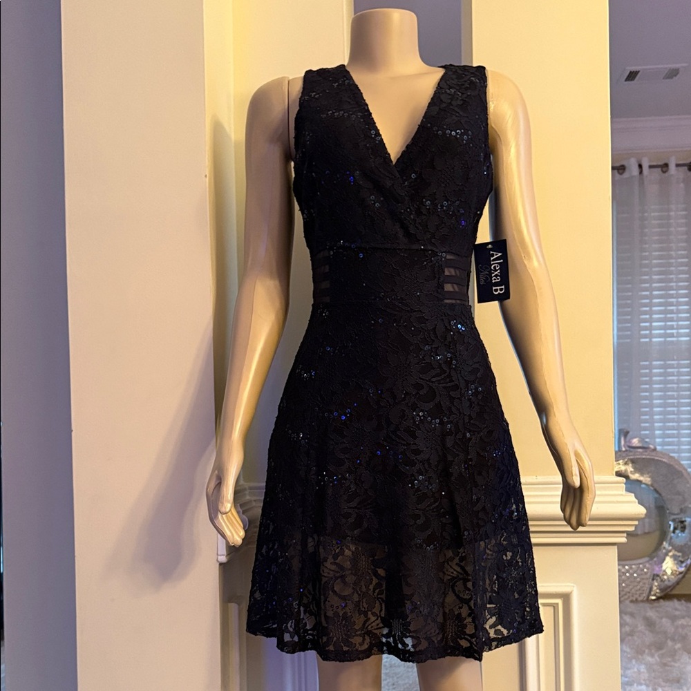 Elegant Navy Lace & sparkling Sequin Mini Dress